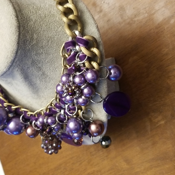 Gorgeous Bold, Large golden and purple statement necklace - Picture 7 of 8